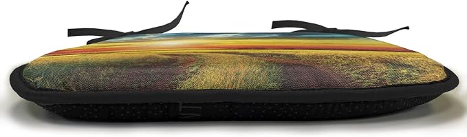Lunarable Rural Chair Cushion Pads Set of 8, Sunset Over Field Sun Bursting Through Colored Dramatic Clouds Scenic Picture, Anti-Slip Seat Padding for Kitchen & Patio, 16"x16", Orange and Yellow