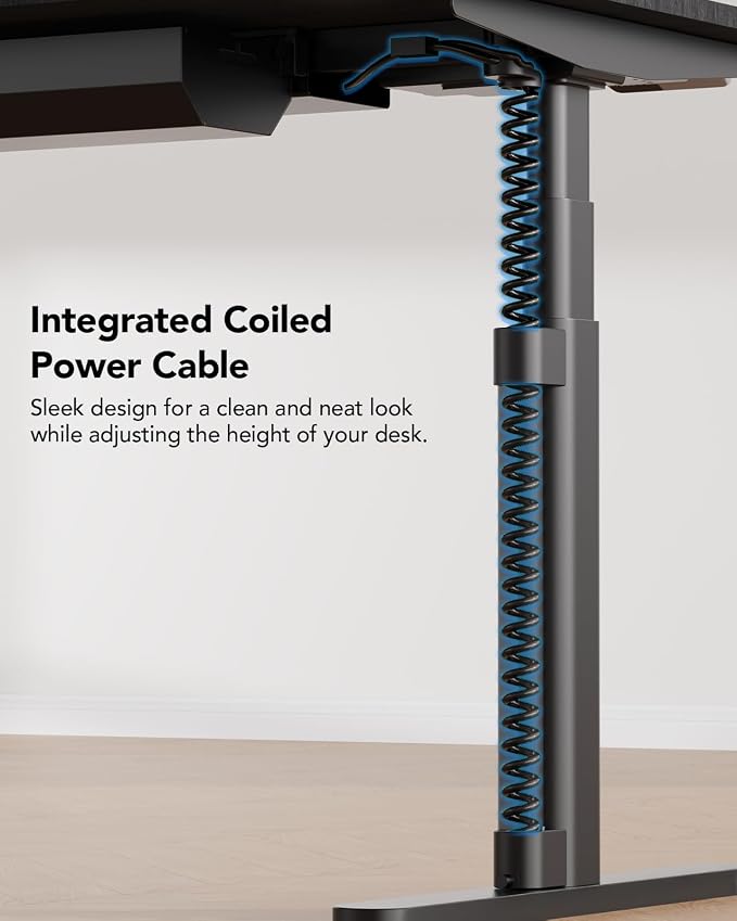 ErgoAV 3-Stage Dual Motor Electric Standing Desk Frame with Smart App Control, Height Adjustable Sit Stand Desk Legs with Coiled Power Cable & Cable Management Tray, Anti-Collision, Frame Only, Black