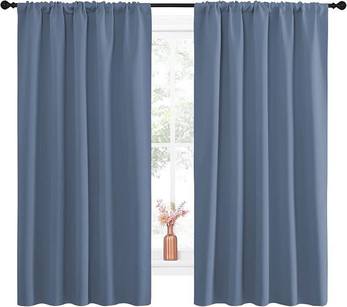 NICETOWN Blackout Curtains for Living Curtains, Window Treatment Blackout Curtain Panels, Home Decor Thermal Insulated Solid Drapes for Bedroom (Stone Blue, Set of 2, 52 by 63 Inch)