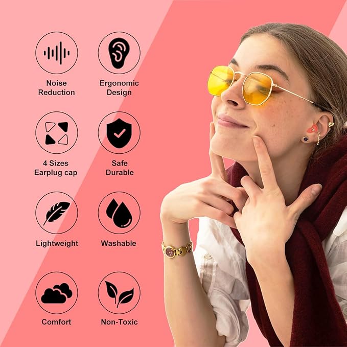Ear Plugs for Sleeping Ultra-Comfy Silicone Earplugs for Concerts Noise Cancelling Reusable Noise Reduction Earbuds for Travel Focus Work 33-45dB Hearing Protection with 9 Tips & Case (Red)