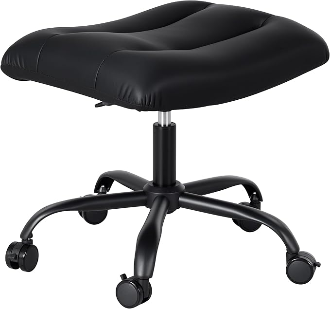 Frassie Mobile Gaming Office Footrest Stool Under Desk Multi-use Height Adjustable Rolling Foot Stool Rest Ottoman (Black)
