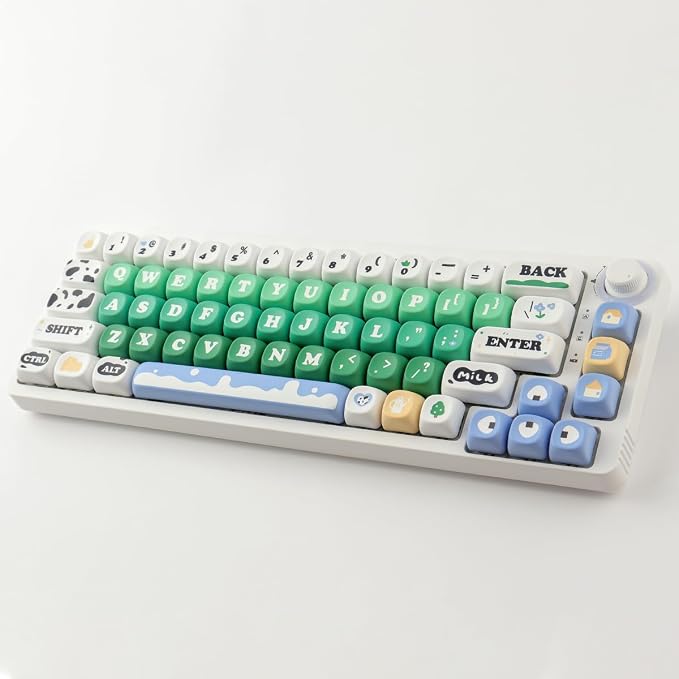 PBT Keycaps 126 Keys Cute Keycaps Dye-Sublimation Milk Cow Pasture Keycap MOA Profile Custom Keycap for Cherry Gateron MX Swithes Mechanical Keyboards