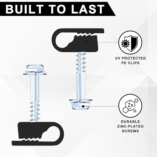 Cable Clips with Screws Fastener 1/4 Inch (6 mm) - All Weather Wire Clips for Coaxial, Ethernet,Electrical Cables,Brick/Stucco Siding Clips, UV-Resistant for Outdoor Wall Mount,50 Pack,Black