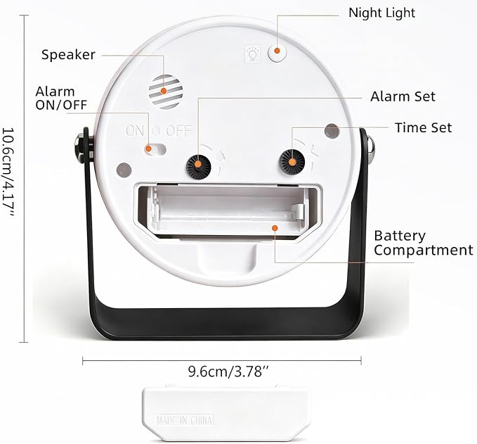 3.5" Analog Alarm Clock Snooze 360° Adjustable Angle | Small Retro Desk Clock Battery Operated, Silent Metal Table Clock with Snooze Night Light, Bedroom Bedside Clock for Adults