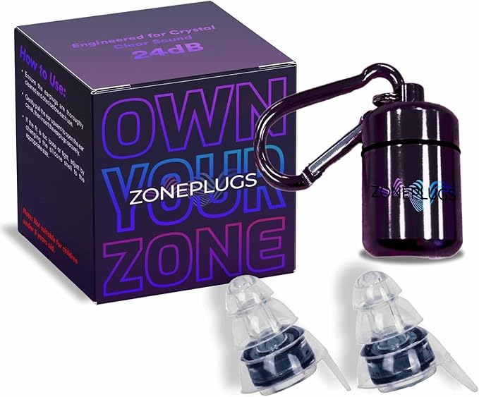 High Fidelity Concert Ear Plugs (2 Pairs) – 24dB Professional Noise Reduction for Musicians & Raves – Crystal Clear Sound Reusable Silicone Earplugs with Aluminum Carry Case – Black