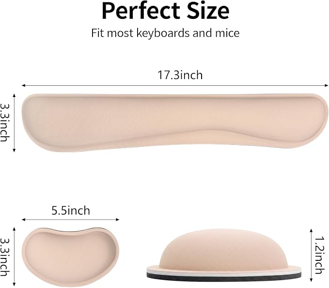 Bloss 2 Wrist Rest Support for Mouse Pad & Keyboard Set, Ergonomic Design Wrist Support Pad for Keyboard, Soft Memory Foam Desk Pads Support Hand and Arm Easy Typing Pain Relief - Beige