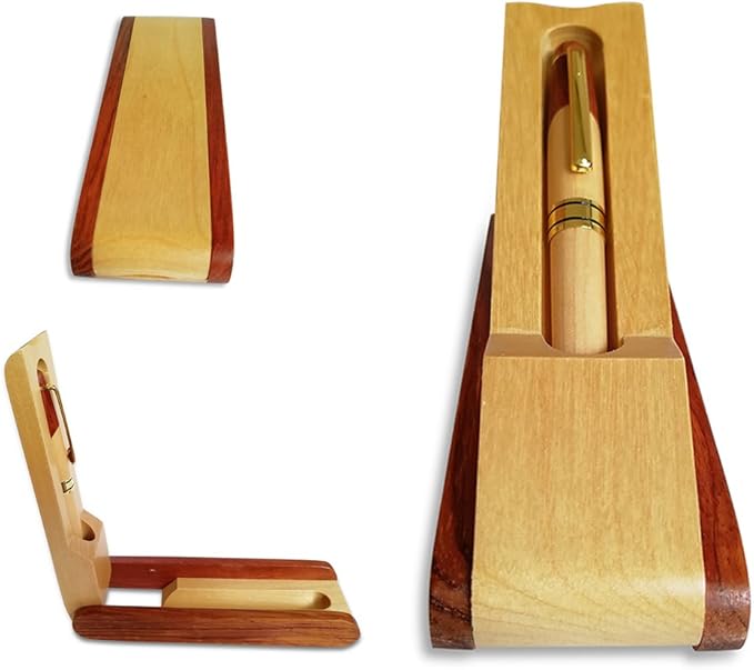 Renawe Best Wooden Gel Pen Gift Set with Handmade Rollerball Designer Pen Holder Box and Refills, Business Ballpoint Pen with Fancy Journaling Pen Display Case