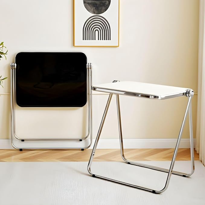 Compact Writing Desk Folding Design Collapsible Feature for Small Spaces Without Chairs Transparent Folding Table Acrylic Bedroom Balcony Table Portable Table White 25.5" L x 19.5" W x 27" H