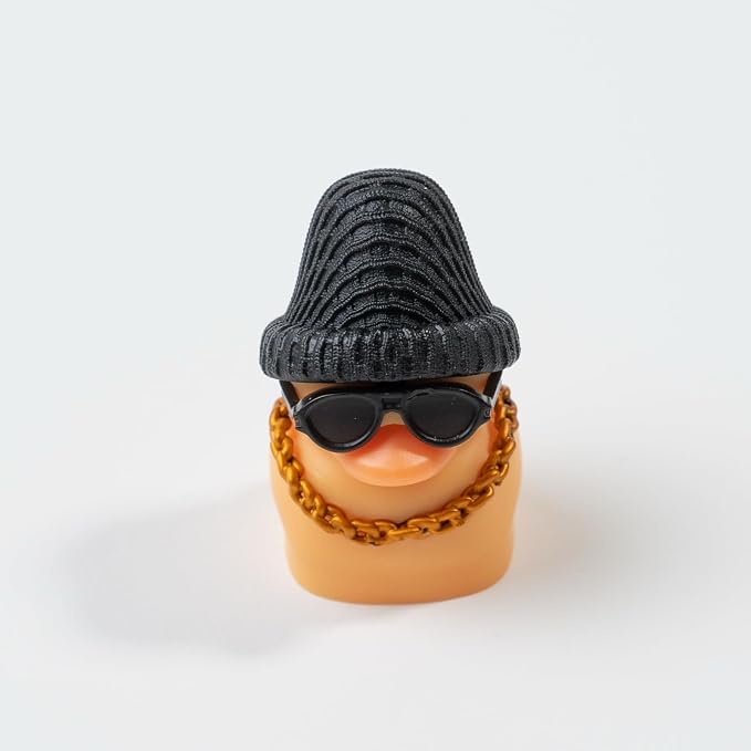 1U Handmade Resin Yellow Rap Duck Keycap - Cute Duck with Sunglasses Gold Necklace Knitted Hat, Compatible with MX Switch Mechanical Keyboards