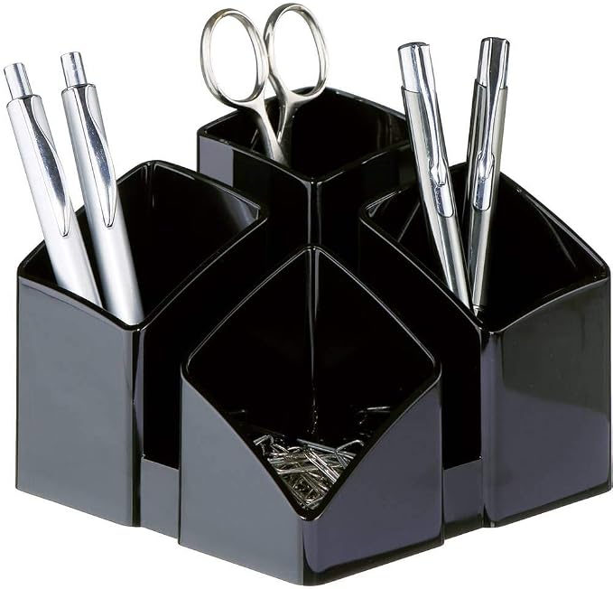 HAN Scala Desk Tidy. Meets Function: Elegant, Glossy Black with 4 Compartments and Card Holder