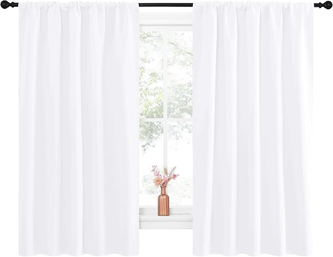 NICETOWN Bedroom Window Curtain Panels - Window Treatment Rod Pocket Drapes for Nursery (White, 2 Panels, 52" by 63")