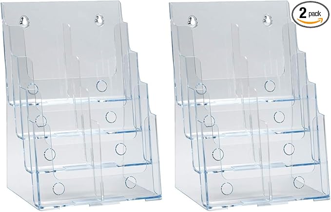 Azar Displays, 252377, Clear Four-Tier Eight-Pocket Trifold Brochure Holder, Document Holder Desk Organizer for Countertop or Wall Mount Menu Holder Display Stand for Flyers, Leaflets and Pamphlets