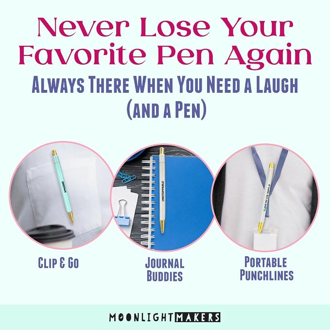 Moonlight Makers Funny Pens — Cute Motivational Pens with Sayings and Affirmations, Black Ink Ballpoint Pens, Office Desk Accessories for Women, Coworkers, Friends, Gift Ideas, Set of 5, You Got This