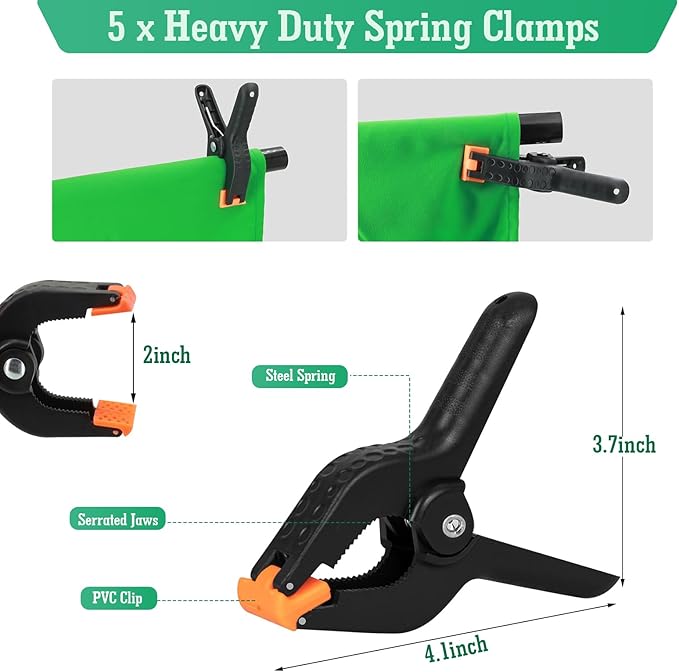 Green Screen Backdrop Kit, 5 x 6.5 ft Portable Green Screen with T-Shaped Stand, Carrying Bag, 5 Clamps, Photography Greenscreen Background Kit for Streaming, Gaming, Zoom