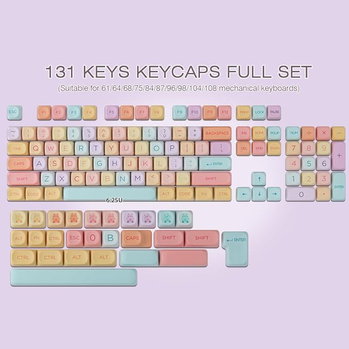 PBT Keycaps 131 Keys MOA Profile Keycaps, Macaron Cute Keycap Dye-Sublimation Custom Candy Keycap Set for Cherry Gateron MX Switches Mechanical Keyboards