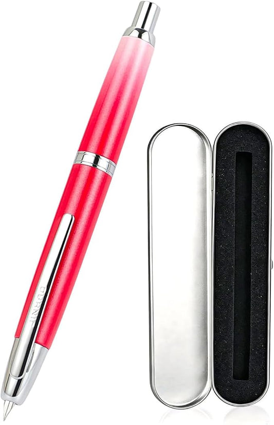 Jinhao 10 Retractable Fountain Pen, Rose Red EF Writing Pen with Converter and Pen Box