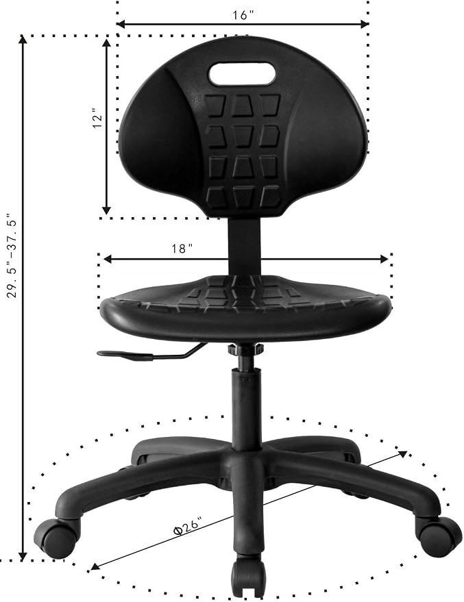 Table Height Chair/Stool-Easy to Clean! Deluxe Ergonomic Polyurethane Chair. 5" of Height Adj (15.5"-20.5") 500 lb Capacity. Automotive, Lab, Garage, Home, Office (Standard, Black)