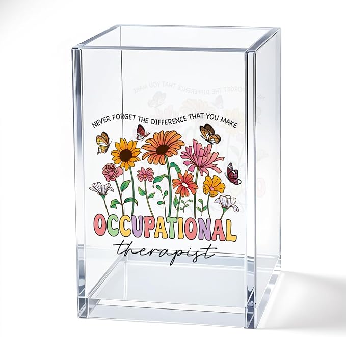 Never Forget The Difference That You Make Floral Butterfly Occupational Therapist Acrylic Cosmetic Pencil Pen Bookmark Storage Holder Cup Occupational Therapist Gifts for Women