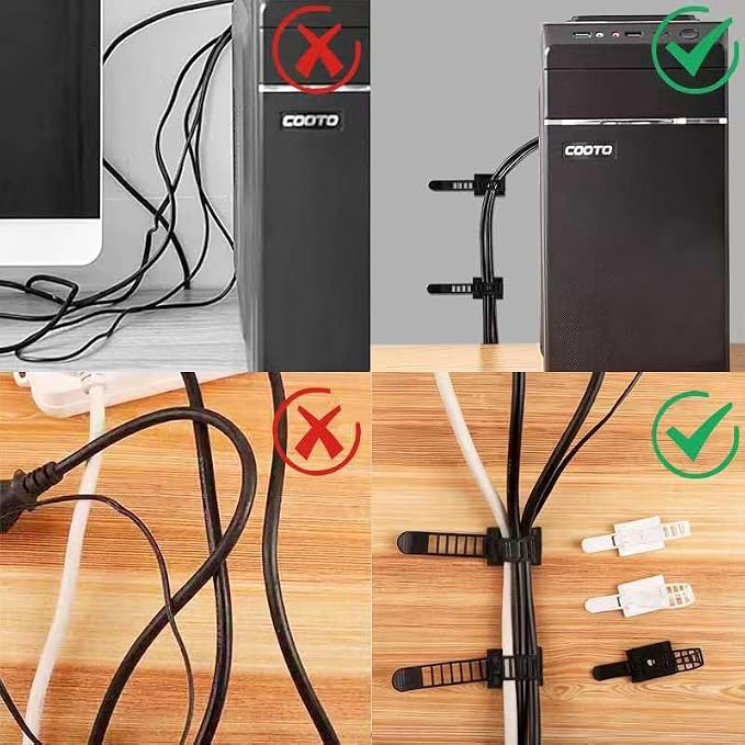70 Packs Black Adhesive Cable Clips, Adjustable Reusable Zip Ties with Screw Mount, Self Adhesive Cable Management Organizer for Home Office Desk