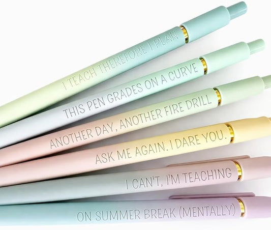6 Pen Set｜Teacher Life Essentials Engraved Soft Touch Pens｜Funny Gift for Teacher Appreciation｜Back to School Supplies (Gold Ombre)