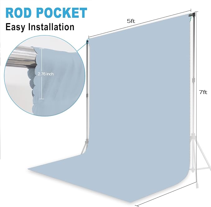 BlueAura Photo Backdrop, 5x7 FT Dusty Blue | Professional Background, Portraits, Product Photography, Wedding Party, Live Streaming Video Recording for Photoshoot