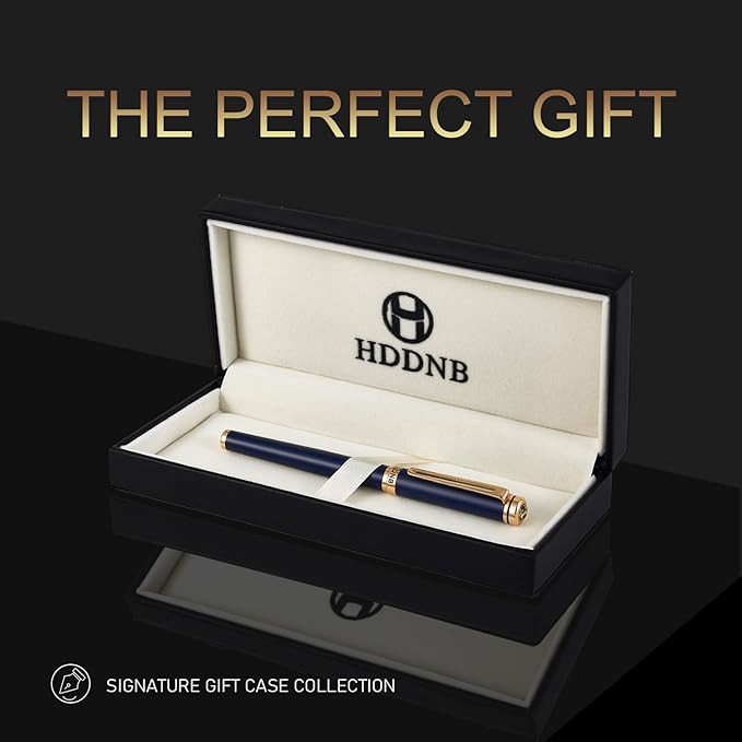 Blue Luxury Fountain Pen Set for Men and Women with Gift Box, 24K Gold Finish and Gilded Nib(Extra Fine) with 5 Black Ink Cartridges and Converter