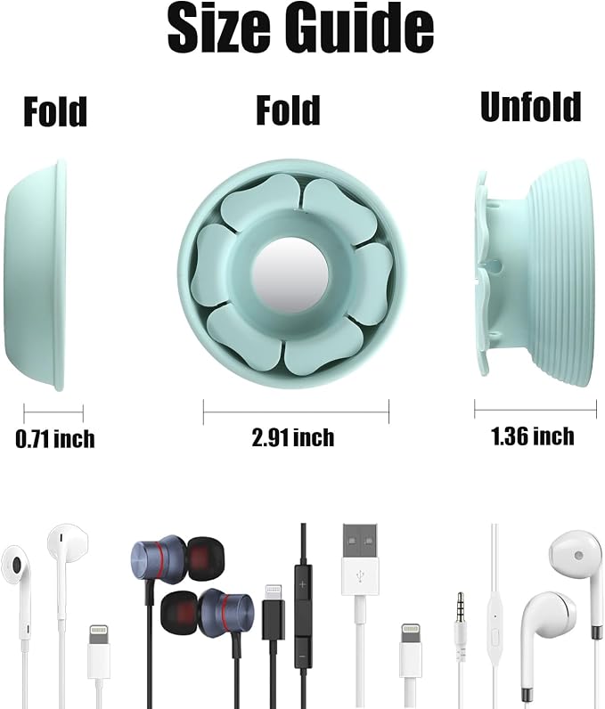 MAIRUI Wired Earbud Case Earphone Headphone Cord Organizer Earbuds Wrap Soft Silicone Magnetic Holder Storage Tangle Free Cable Winder(Baby Green)