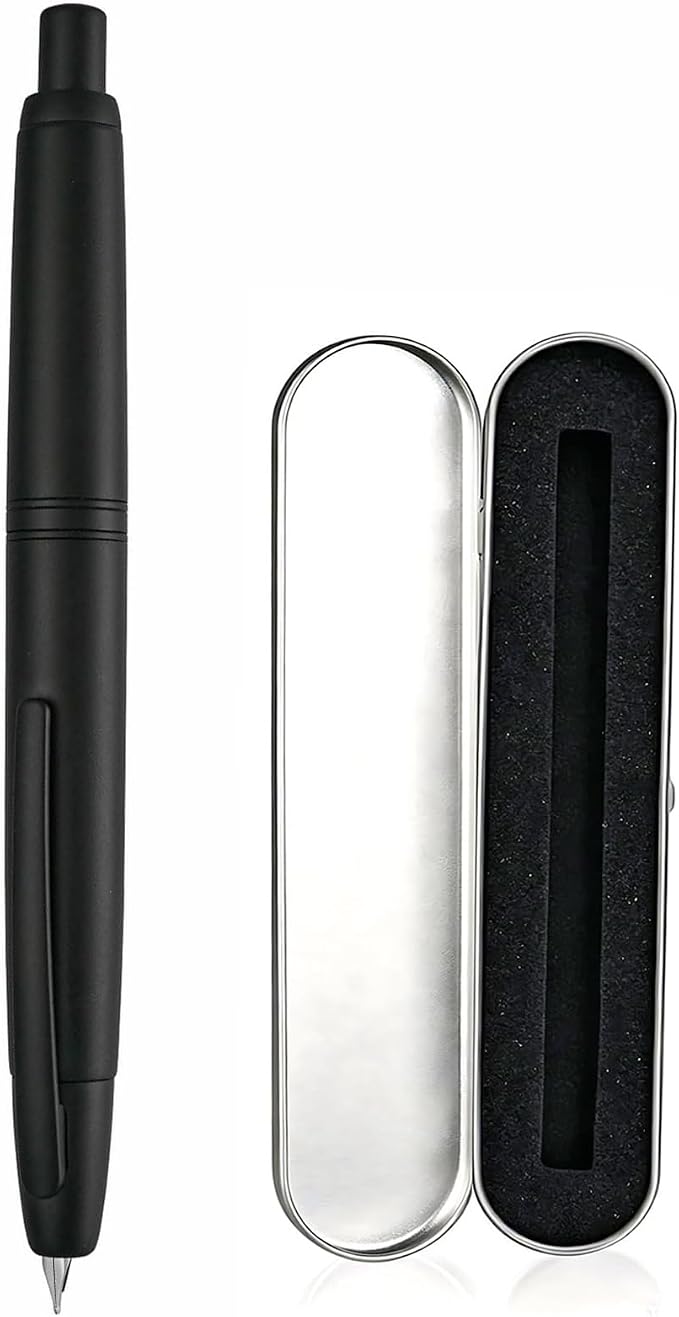 Jinhao 10 Retractable Fountain Pen, Matte Black EF Writing Pen with Converter and Pen Box