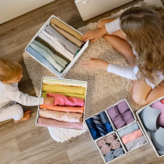 Drawer Organizer Clothes, 24 Pack Dresser Organizer Bins for Nursery Bedroom, Closet Organization and Storage Dividers for Clothing, Baby Clothes, Underwears, Socks (White)