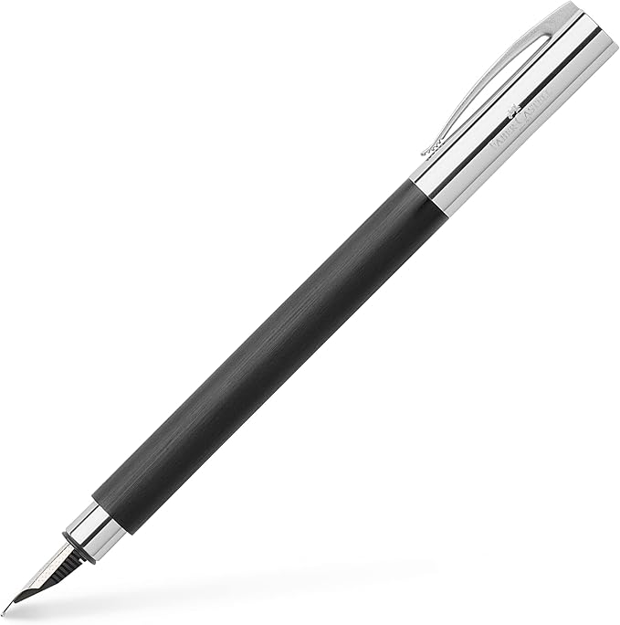 Faber-Castell Ambition Fountain Pen, Black Resin - Medium | Fountain pen with precious resin shaft, stainless steel nib and cartridge converter system, comes with gift box