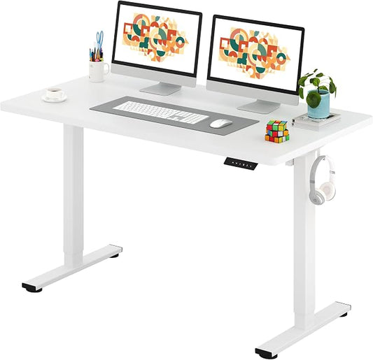 SANODESK One-Piece Electric Standing Desk, Seamless 55 x 28'' Ergonomic Height Adjustable Sit Stand Desk with Memory Presets for Home Office Computer Workstation, White Frame/White Top