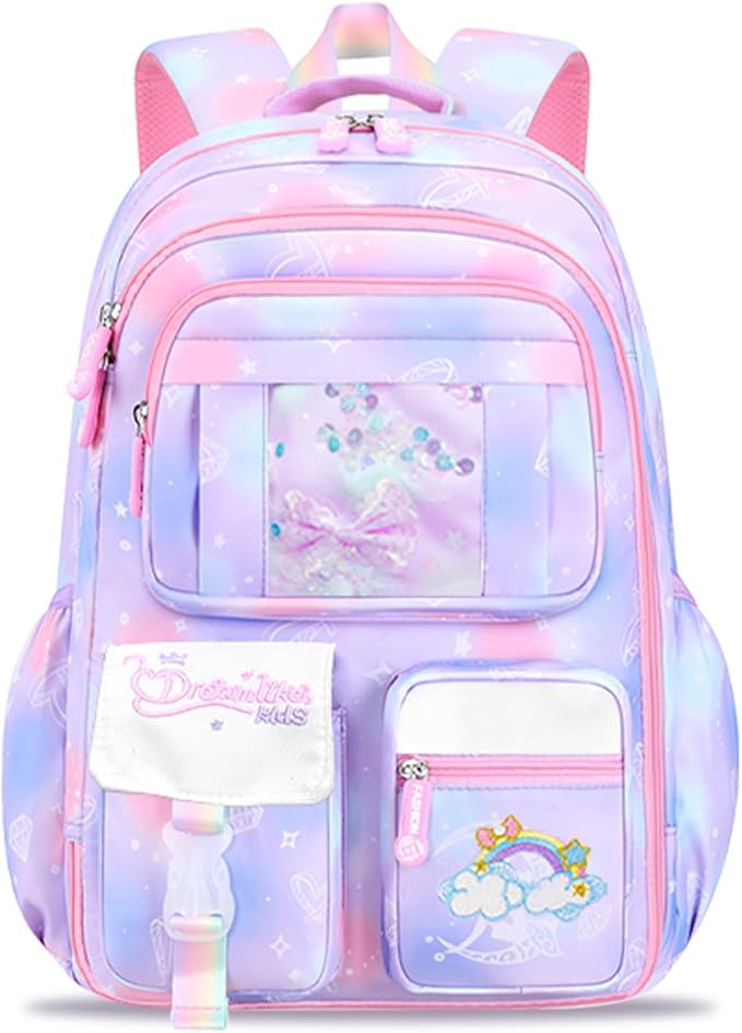 Kids backpacks for girls, bookbag for girls backpack back to school supplies for Kid, school backpack for girl Elementary School Student(Purple Single bag)