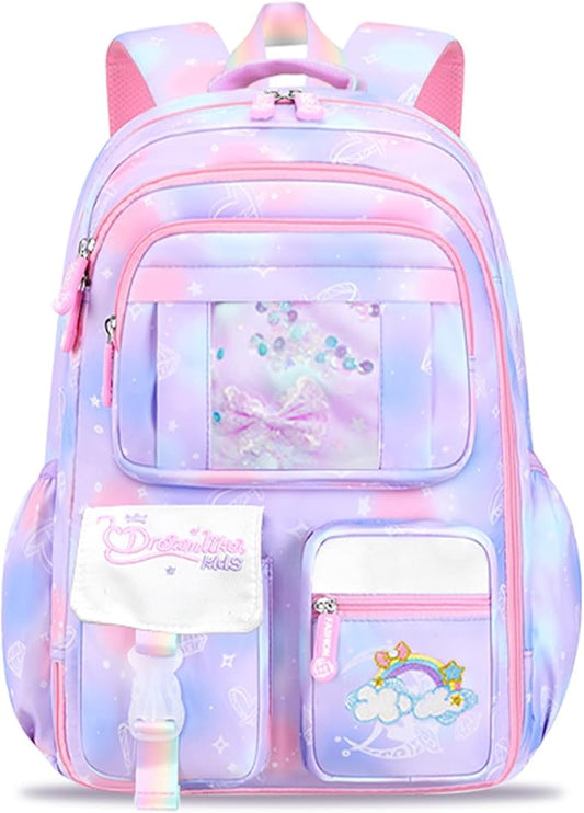 Kids backpacks for girls, bookbag for girls backpack back to school supplies for Kid, school backpack for girl Elementary School Student(Purple Single bag)