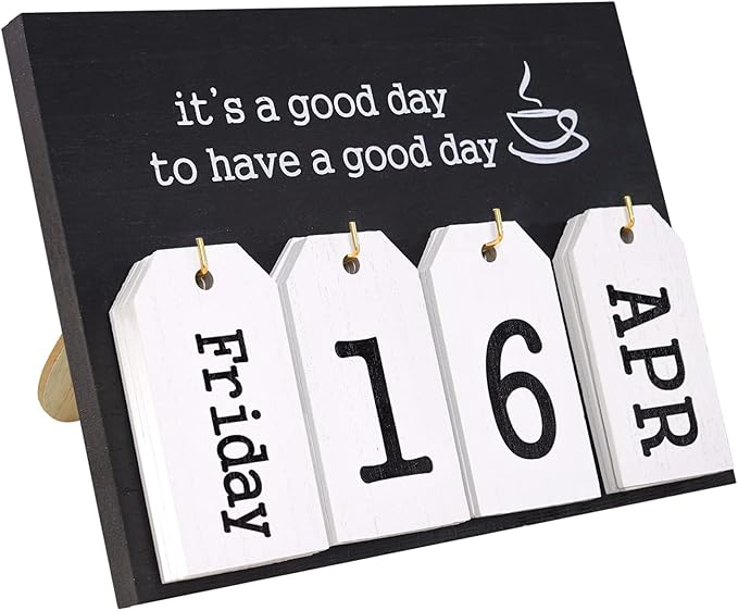 Notakia Perpetual Flip Calendar Wooden Desk Calendar - Vintage Date Blocks for Desk, with Month & Day Display, Wooden Block Calendar for Home Office Accessories (Flip Black)