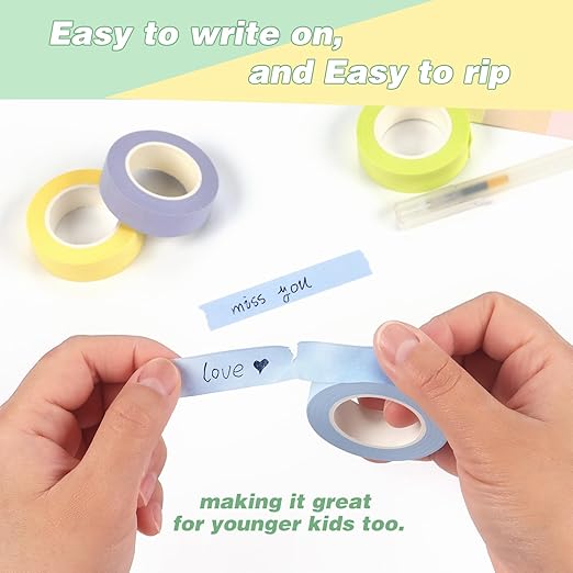 Hutou 8 Rolls Washi Tape Colored Washi Masking Tape 1/2 Inch Rainbow Colors Painters Tape Colorful Craft Art Paper Tape Labeling DIY Decorative Coding Teaching Supplies, Pastel Colors