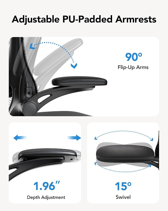 HUANUO Ergonomic Office Chair, High Back Computer Desk Chair with Adjustable Lumbar Support and Headrest, Comfy Gaming Chair with 3D Armrests, Home Office Rolling Chair, Max Load 300 lbs, Pack of 2