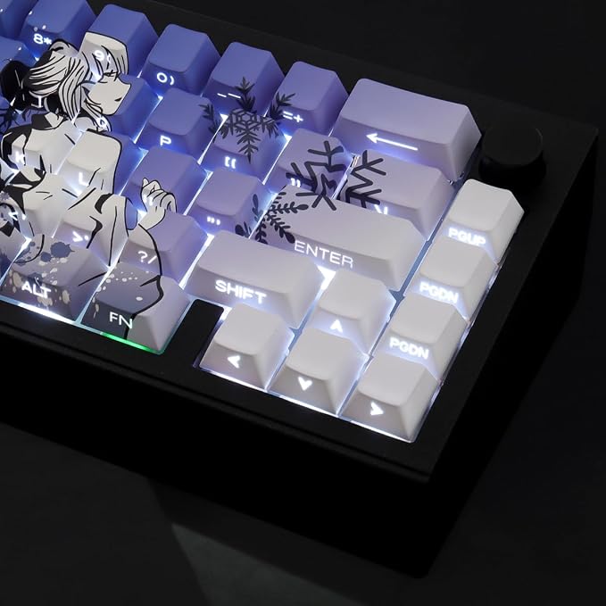 Sunzit Keycaps - Side Print Keycaps 75 Percent, Shine Through Custom Key caps, Japanese PBT Keycap Set Dye Sub, Double Shot, 131 Keys Cherry Profile Keyboard Keycap for Mechanical Keyboard, Snow Wolf