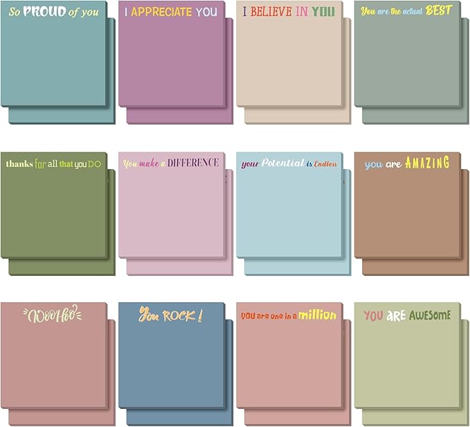 Yinder 24 Pcs Inspirational Sticky Notes Thank You Gift Motivational Sticky Note Pad Employee Appreciation Gift Bulk for Staff Coworker Teacher Nurse Office Groups 3 x 3'' (Thank You,Morandi Color)