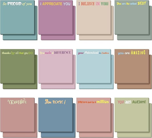 Yinder 24 Pcs Inspirational Sticky Notes Thank You Gift Motivational Sticky Note Pad Employee Appreciation Gift Bulk for Staff Coworker Teacher Nurse Office Groups 3 x 3'' (Thank You,Morandi Color)