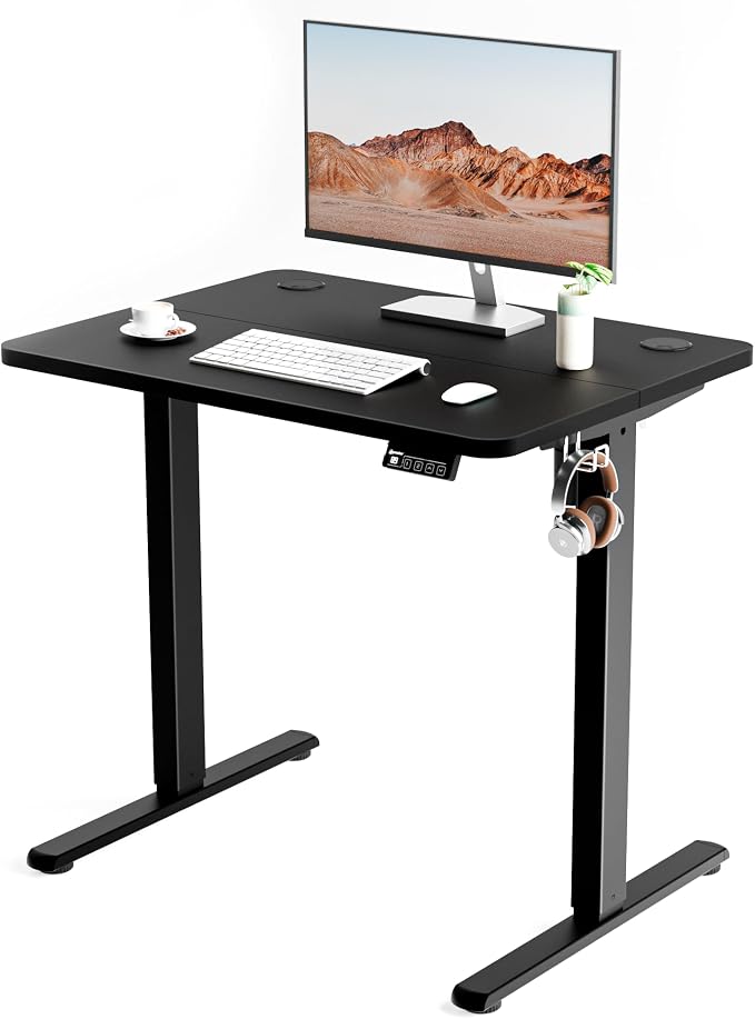 Small Standing Desk, 32"x24" Height Adjustable Sit-Stand Office, Black | Electric Adjustable Standing Desk, Sit to Stand Computer Office Desk with Splice Board, Memory Preset, Lifts 28.7''-46.5"
