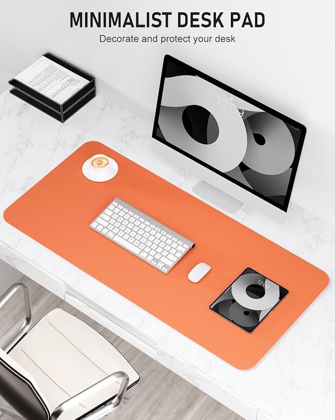 Desk Pad, 23.6" x 13.8" PU Leather Non-Slip Desk Mat Large Mouse Pad for Desktop, Waterproof Laptop Computer Writing Mat for Office, Home, Work, Gaming, Orange