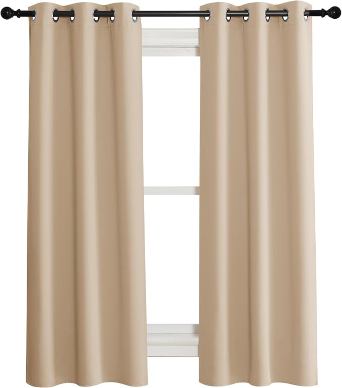 NICETOWN Room Darkening Blind Shade for Kids Bedroom, Biscotti Beige, Single Panel, 34 x 63 inch, Triple Weave Home Decoration Light Blocking Solid Ring Top Curtain/Drape for Small Window