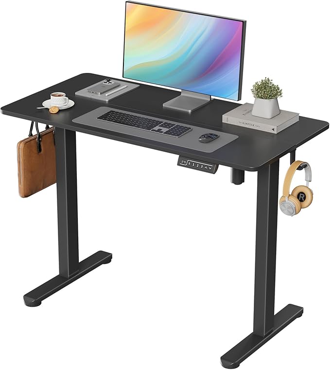 Electric Standing Desk, 40" ×20" Samll Standing Table, Height Adjustable Compact Sit Stand Desk with Splice Board, Home Office Table with 2 Hooks, Black