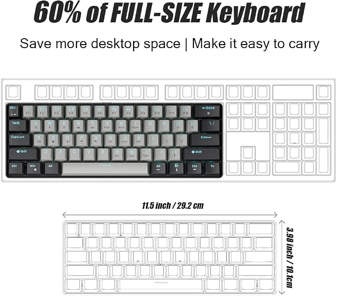 abucow 60% Mechanical Gaming Keyboard Blue Switch Wired Compact Keyboard Anti-Ghosting No-Conflict 61 Swappable keycaps Ergonomic Design for Windows/Mac (Gray-Black)