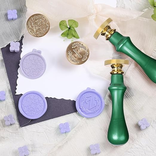 Elegant Initial Z Wax Seal Kit,2pcs Exquisite Brass Stamp Heads with Eucalyptus & Flower Designs Ideal for Wedding Invitations Gift Wraps Envelopes and Christmas Cards (Alphabet Z Kit)
