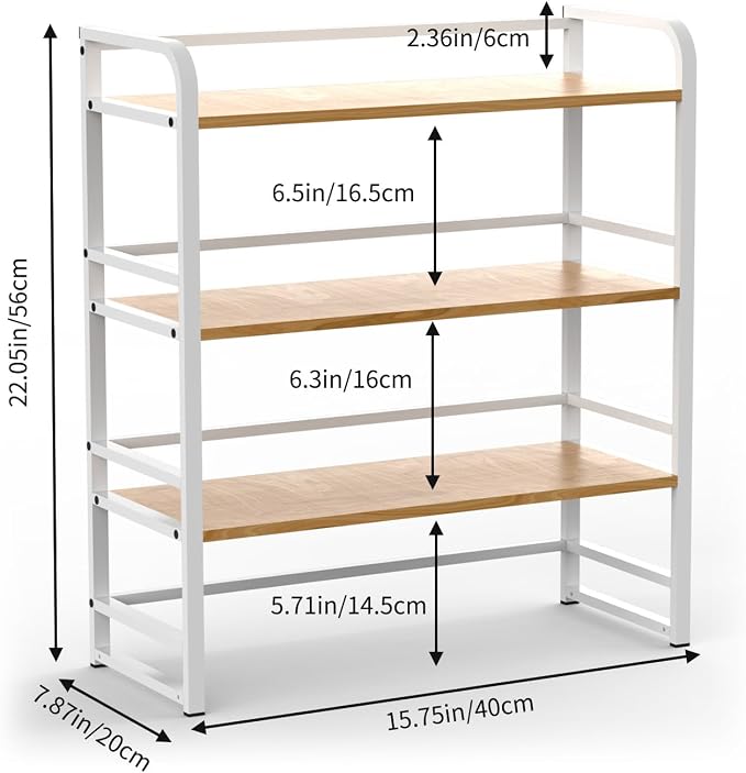 Office Desk Shelf Organizer, Wood Desktop Bookshelf Supplies Storage Rack, Shelf for Top of Desk and Dresser and Cubicle Decor Aesthetic Bookshelf (Black Brown, Three Tier, 15.75Lx7.87Wx22.05H)