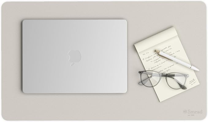 Smead Desk Pad, Vegan Leather Desk Mat with Non-Slip Faux Suede Backing, Perfect Desk Organizer for Office Decor, 23.6” x 13.7” Small, Sandstone (64836)