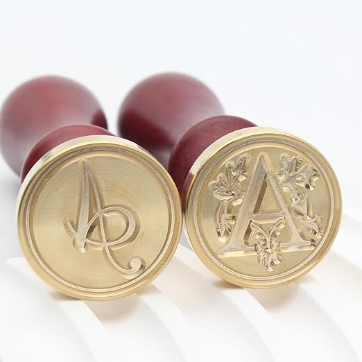 Letter Wax Seal Stamp Kit - Initial Alphabet A Stamp Head 2pcs, Vintage Monogram Stamps Wax Seal Kit with 200pcs Assorted Sealing Beads, Spoon, Metallic Gold Silver Pens