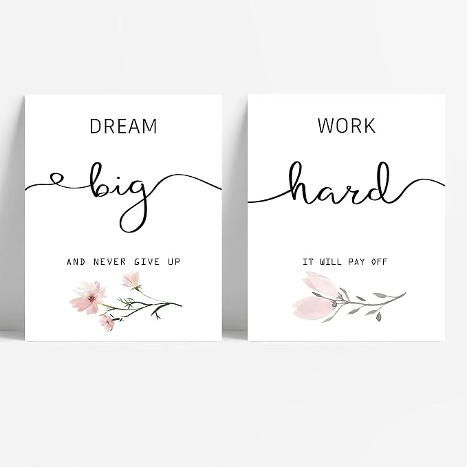 Inspirational Wall Art for Bedroom, Motivational Office Wall Art Decor, Framed Canvas Wall Art for Women, Girls, Positive Affirmations Quotes Prints, Set of 6PCS, 8"x10", FRAMED