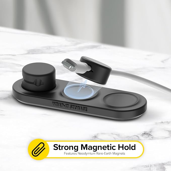 Wrap-It Storage MagnaDock Magnetic Cable Holder - 2-Pack (Black) | Adhesive Cable Clips Cord Organizer Desktop Cord Holder for Nightstand Desk Cable Management